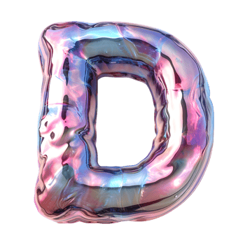AI generated D alphabet 3D glossy liquid style effect with hologram color gradient png