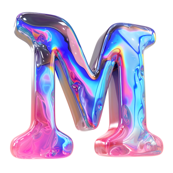 AI generated 3D Letter M Glossy Liquid Style Mesmerizing Holographic Gradient Effect png