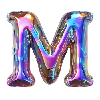 AI generated M alphabet 3D glossy liquid style effect with hologram color gradient png
