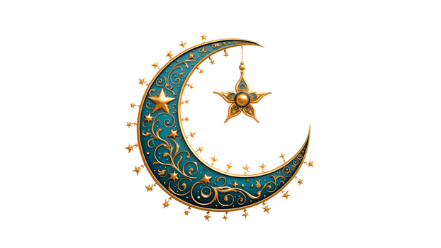 Ramadan crescent cut out. Islamic green half moon crescent cutout. Eid mubarak crescent png