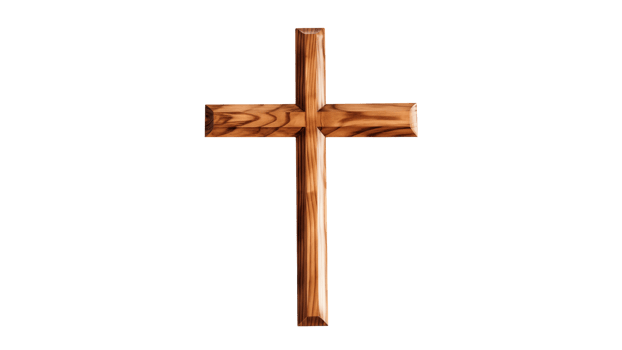 Wooden cross cut out. Easter cross on transparent background. Jesus cross cut out png