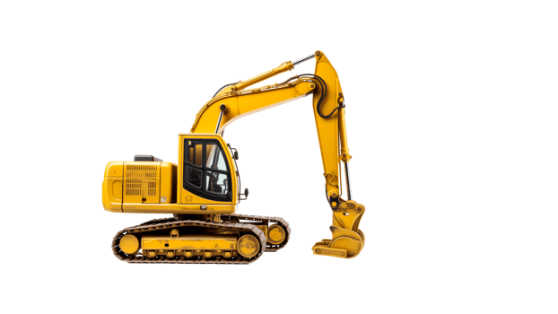 AI generated Excavator cut out. Yellow work excavator on transparent background png