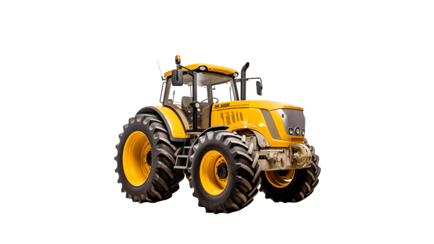 Yellow tractor cut out. Realistic tractor on transparent background png