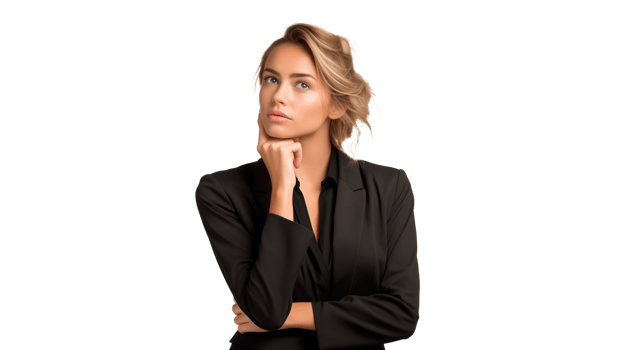 AI generated Young business woman pondering with hand on head cut out png