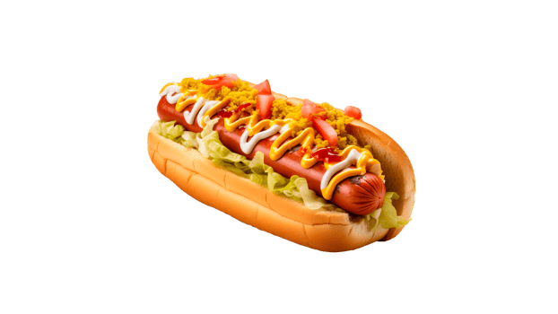 Hot dog food cut out. Isolated hotdog on transparent background png
