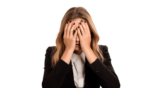 Young business woman covering eyes with hands on transparent background png