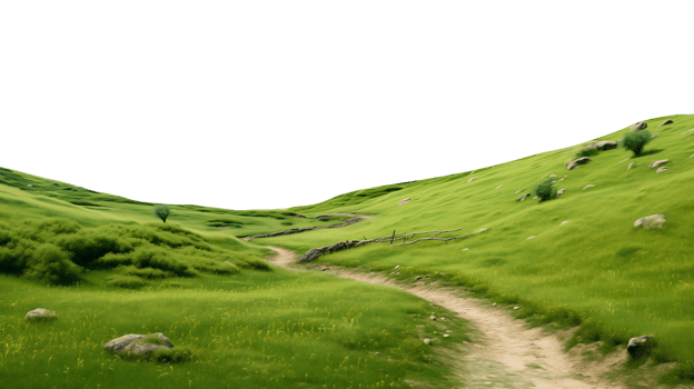 Green hill trail with transparent sky png
