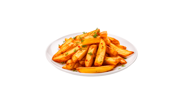 Fried potato in plate cut out. Fried tasty potato on transparent background png