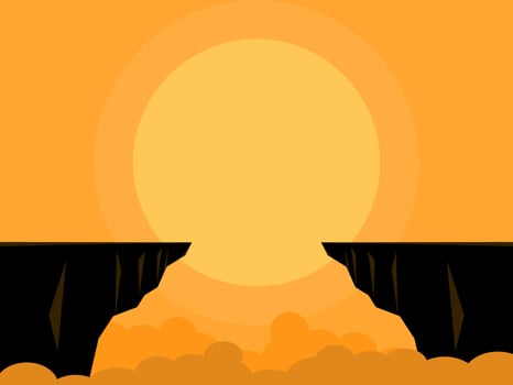 Life obstacles. Cliff gap and sun silhouette vector
