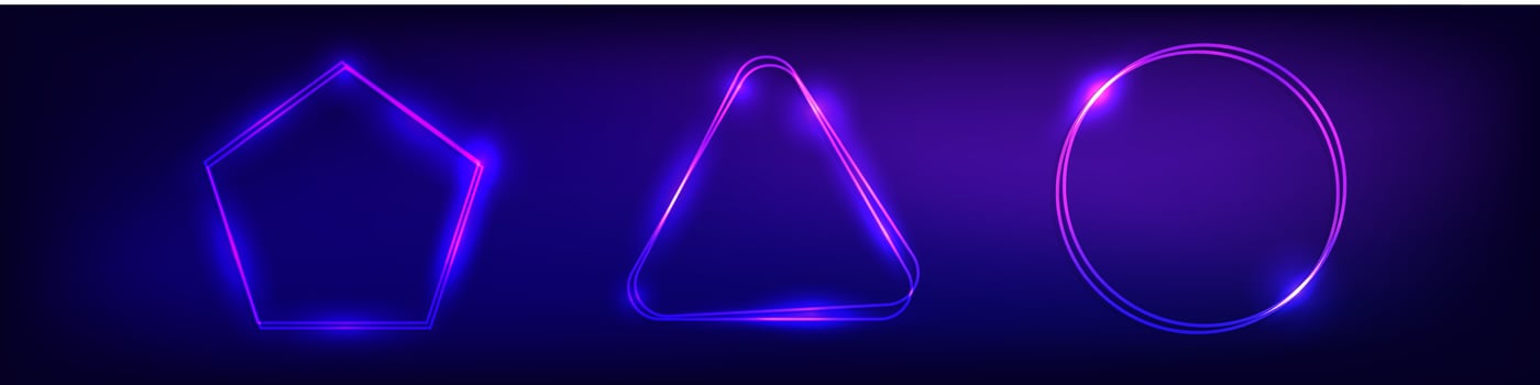 Set of neon double frames with shining effects vector