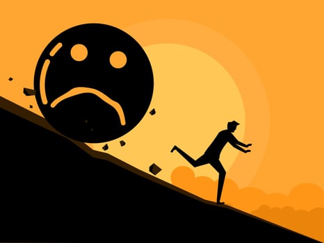 Run away from emotional distress or stress. business concept vector