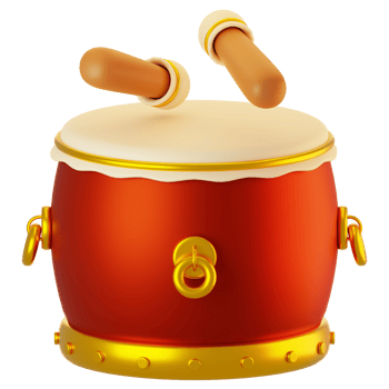 3d rendering chinese drum icon. Chinese new year icon concept png