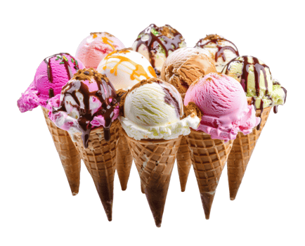 AI generated Variety of ice cream cones png