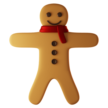 3d rendering gingerbread icon with red scarf. 3d render christmas icon concept png