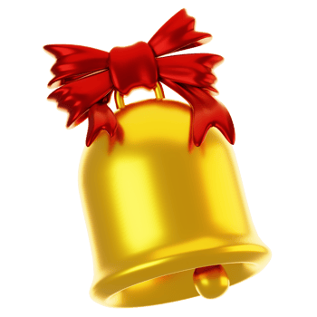 Gold christmas bell with red ribbon. Christmas icon concept on 3d rendering png