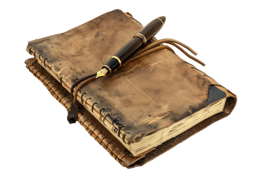 AI generated Vintage leather journal with fountain pen png
