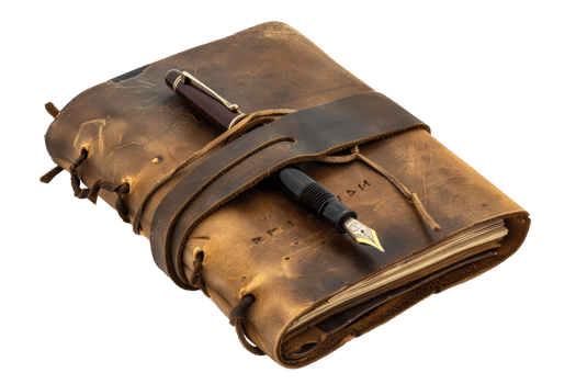 AI generated Vintage leather journal with fountain pen png