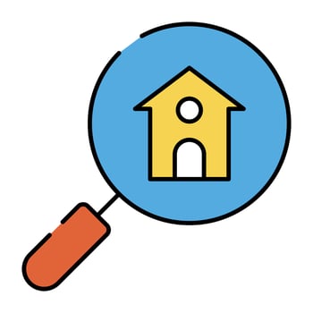 House building under magnifying glass, icon of search home vector