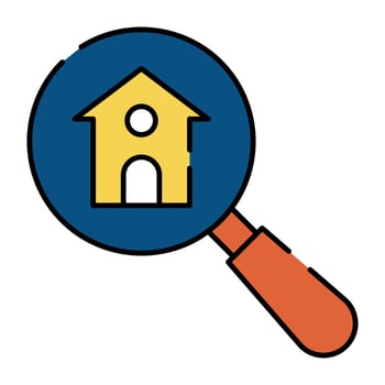 House building under magnifying glass, icon of search home vector
