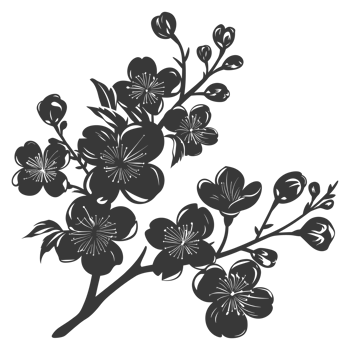 AI generated Silhouette Cherry blossoms or sakura flower black color only png