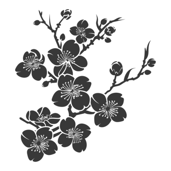 AI generated Silhouette Cherry blossoms or sakura flower black color only png