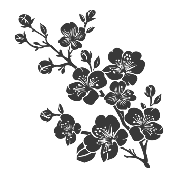 AI generated Silhouette Cherry blossoms or sakura flower black color only png