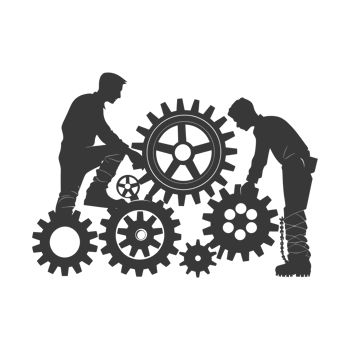 AI generated Silhouette cog wheel as teamwork symbol black color only png