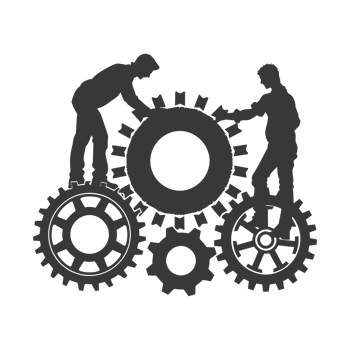 AI generated Silhouette cog wheel as teamwork symbol black color only png