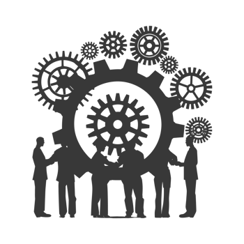 AI generated Silhouette cog wheel as teamwork symbol black color only png