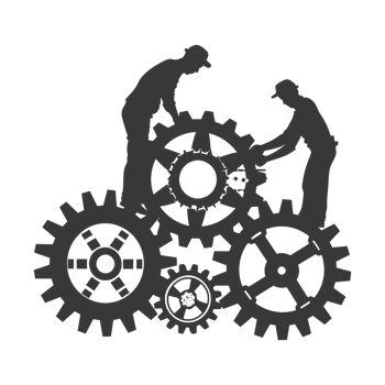 AI generated Silhouette cog wheel as teamwork symbol black color only png