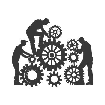 AI generated Silhouette cog wheel as teamwork symbol black color only png