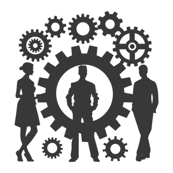 AI generated Silhouette cog wheel as teamwork symbol black color only png