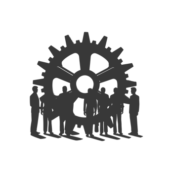 AI generated Silhouette cog wheel as teamwork symbol black color only png