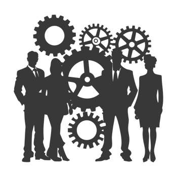 AI generated Silhouette cog wheel as teamwork symbol black color only png