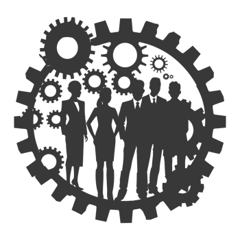 AI generated Silhouette cog wheel as teamwork symbol black color only png