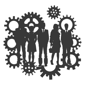 AI generated Silhouette cog wheel as teamwork symbol black color only png