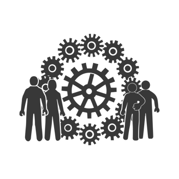 AI generated Silhouette cog wheel as teamwork symbol black color only png