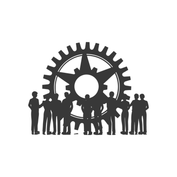 AI generated Silhouette cog wheel as teamwork symbol black color only png