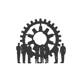 AI generated Silhouette cog wheel as teamwork symbol black color only png