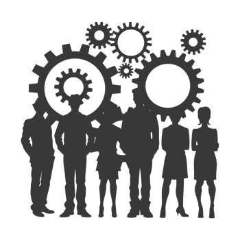 AI generated Silhouette cog wheel as teamwork symbol black color only png
