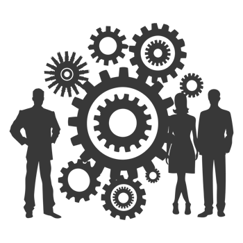 AI generated Silhouette cog wheel as teamwork symbol black color only png