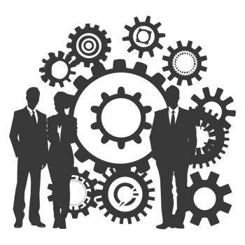 AI generated Silhouette cog wheel as teamwork symbol black color only png