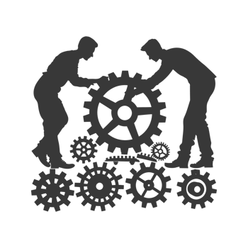 AI generated Silhouette cog wheel as teamwork symbol black color only png