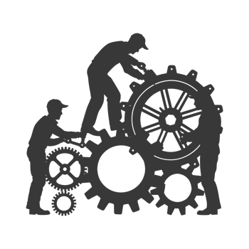 AI generated Silhouette cog wheel as teamwork symbol black color only png