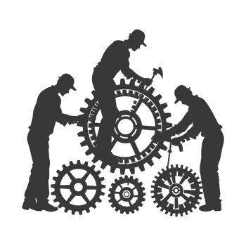 AI generated Silhouette cog wheel as teamwork symbol black color only png