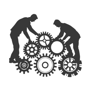 AI generated Silhouette cog wheel as teamwork symbol black color only png