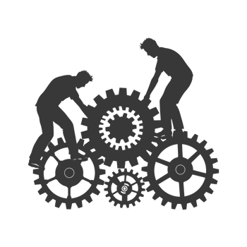 AI generated Silhouette cog wheel as teamwork symbol black color only png