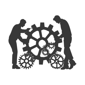 AI generated Silhouette cog wheel as teamwork symbol black color only png