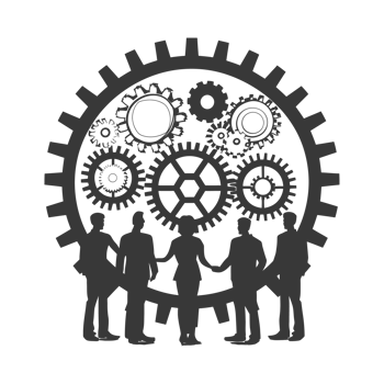 AI generated Silhouette cog wheel as teamwork symbol black color only png