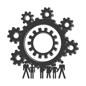AI generated Silhouette cog wheel as teamwork symbol black color only png